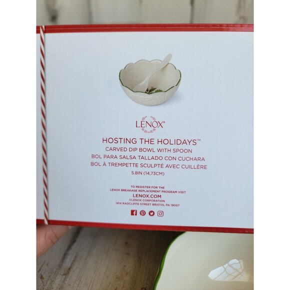 Lenox hosting holidays carved dip bowl spoon mistletoe Xmas set - Picture 8 of 8